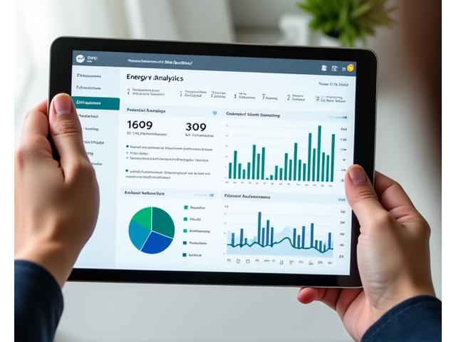 Digital dashboard showing energy usage analytics on a tablet screen